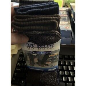 35 Below Dress Socks ~Men's 3 Pairs: Black/Blue/Brown One Size Fits Most  8.5-13